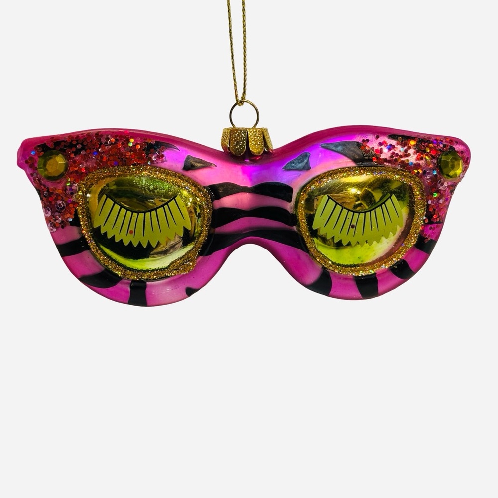 Vintage Pink Cat-Eye‎ Glasses Ornament Retro Glam, Sparkly, Christmas Decor